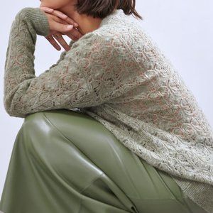 NWT Pointelle Knit Oversized Green Khaki Sweater.
